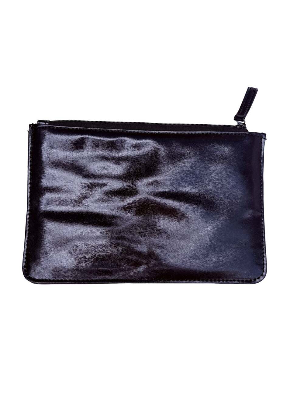 Black Feaux Leather Zippered Pouch Clutch